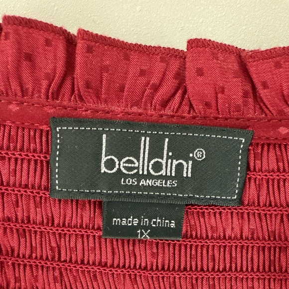 Like new. BELLDINI Black Label Plus Size Ruffle Tie-Neck Top - Cranberry color - Picture 9 of 9